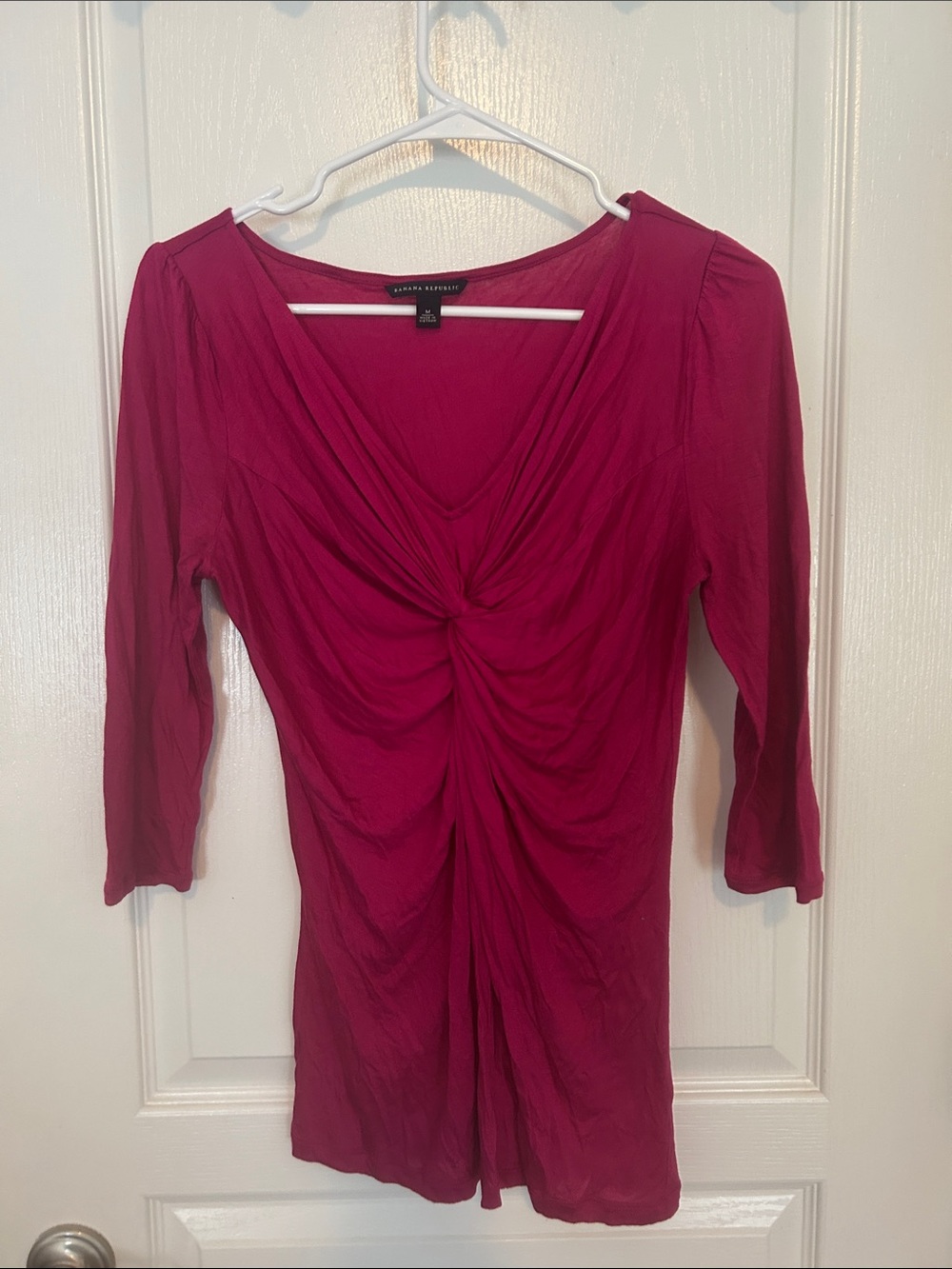 Banana Republic Women's Twist-Front 3/4 Sleeve Top in Fuchsia Pink